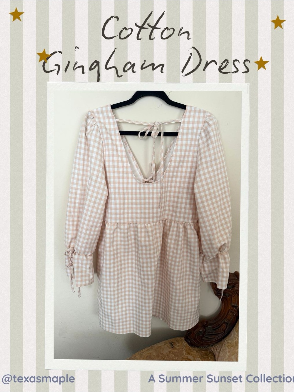 Gingham Cotton Babydoll Dress - Cream/White